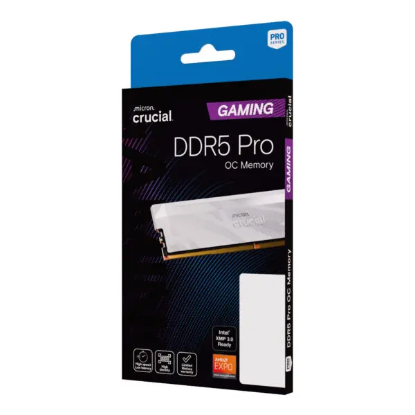 CP16G64C32U5W Crucial-Pro-16GB-6400Mhz-DDR5-Desktop-OC-Gaming-Memory-White wr 06a Crucial Pro 16GB 6400Mhz DDR5 Desktop OC Gaming Memory - White