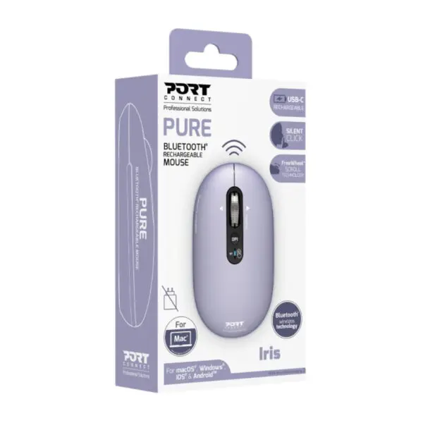 Port Connect PURE MAC Rechargeable Wireless and Bluetooth Mouse - Iris