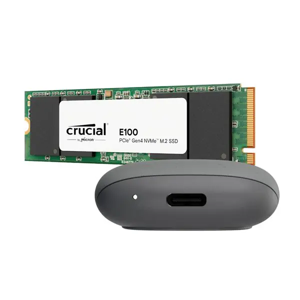 Asus Cobble M.2 SSD Type-C Enclosure and Crucial E100 480GB NVMe Bundle - Grey