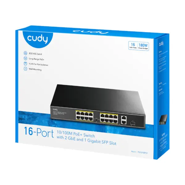 Cudy 16-Port Unmanaged PoE+ Switch - Rack Mount