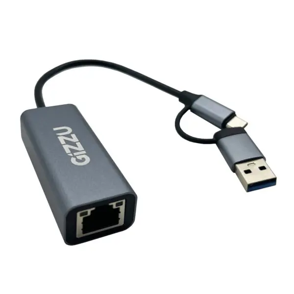 GAPCGB Gizzu-Gizzu-USB-to-Gigabit-1000Mbps-Adapter-Grey wr 02a Gizzu High Speed Type-C/A to Gigabit Adapter Poly