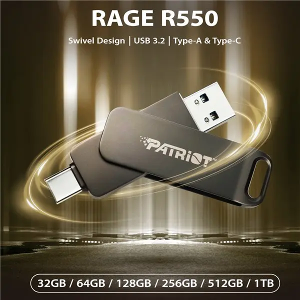 Patriot Rage R550 64GB USB3.2 Swing Type A to Type-C Flash Drive
