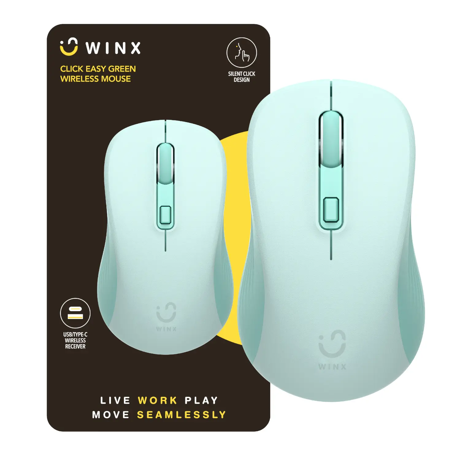 WX-KB112 WINX CLICK Easy 1600DPI Wireless-Mouse Green wr 01a WINX CLICK Easy 1600DPI 2.4GHz Wireless Mouse - Green