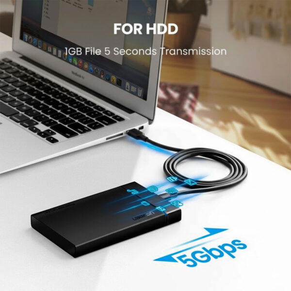 UGREEN Type-C to USB 3.0 Cable 2m – Fast Charging 3A, 5Gbps Sync – Black