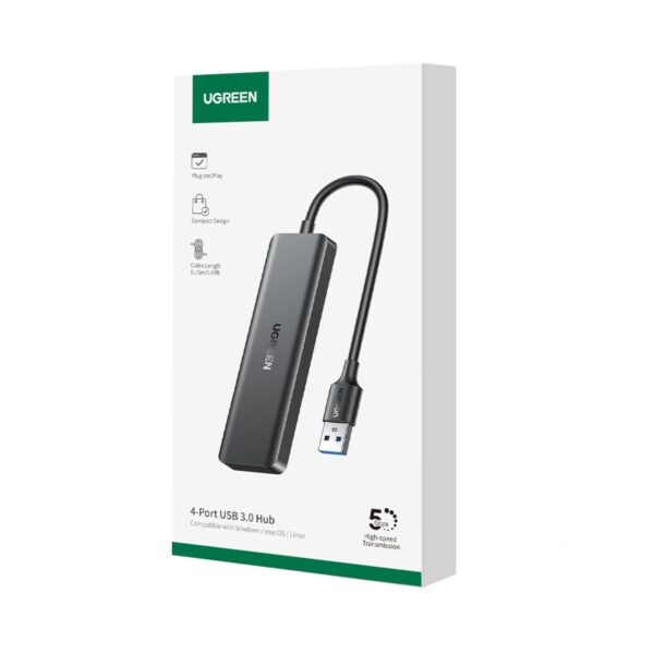 UGREEN 4-in-1 USB 3.0 Hub - High-Speed 5Gbps Data Transfer - Grey