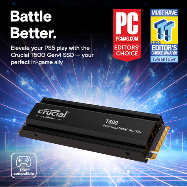 Crucial T500 1TB M.2 NVMe Gen4 with Heatsink NAND SSD