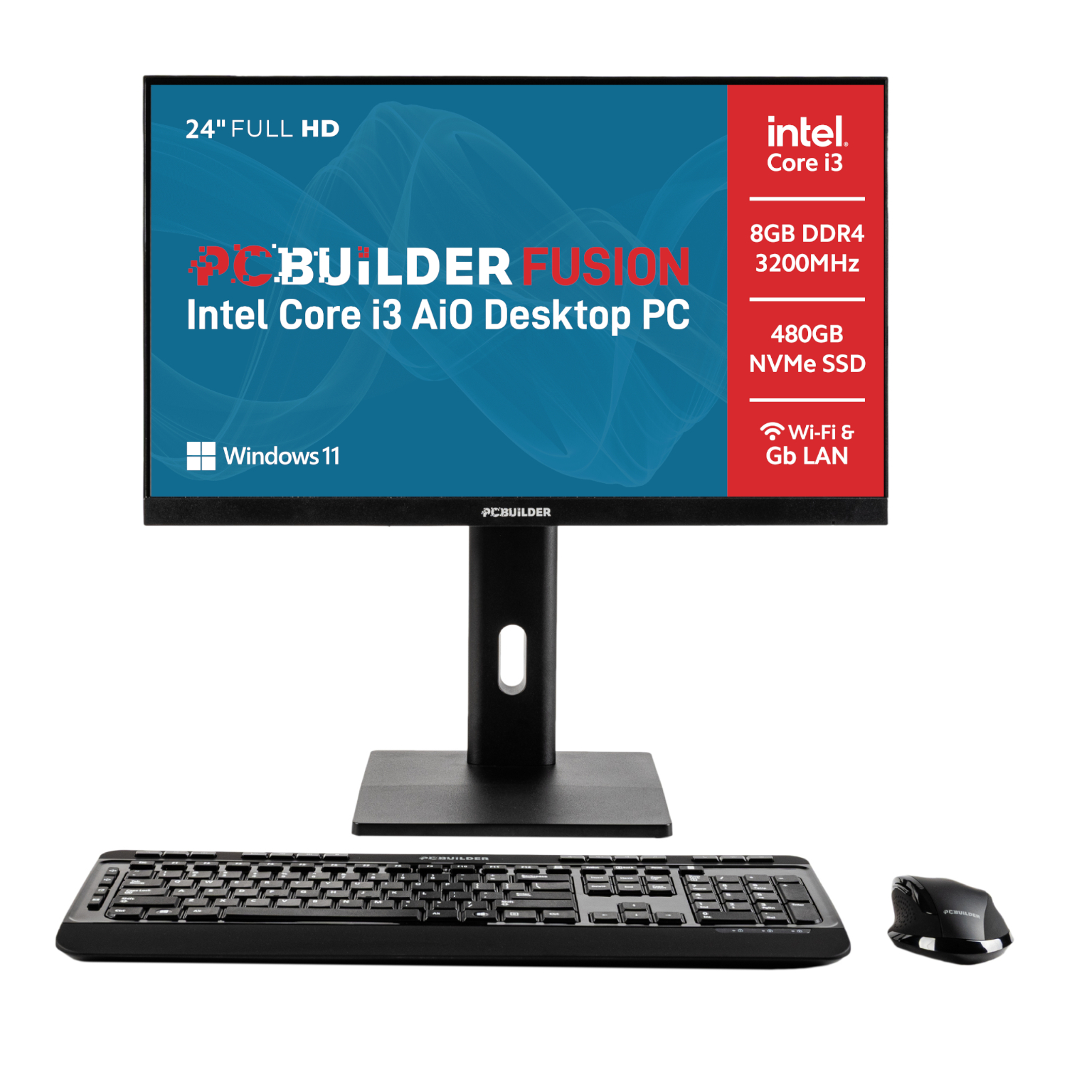 PCBuilder FUSION 24" Intel i3-14100 Windows 11 AiO Desktop PC