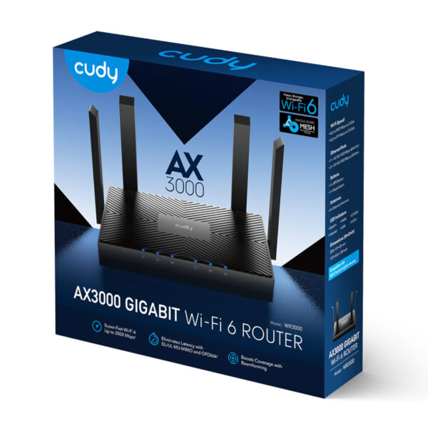 Cudy AX3000 5-Port Gigabit Dual-Band Wi-Fi 6 Mesh Router – Black