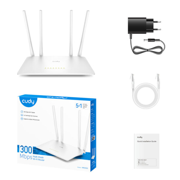 Cudy WR300S 300Mbps 5-Port Wi-Fi 4 Router – White