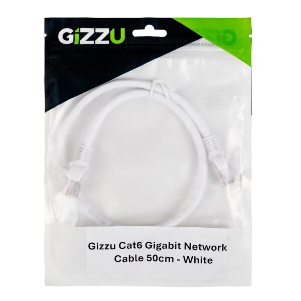 GCPCAT6005-WH wr 04a Gizzu Cat6 UTP Fly Lead Ethernet Network Cable 50cm – White