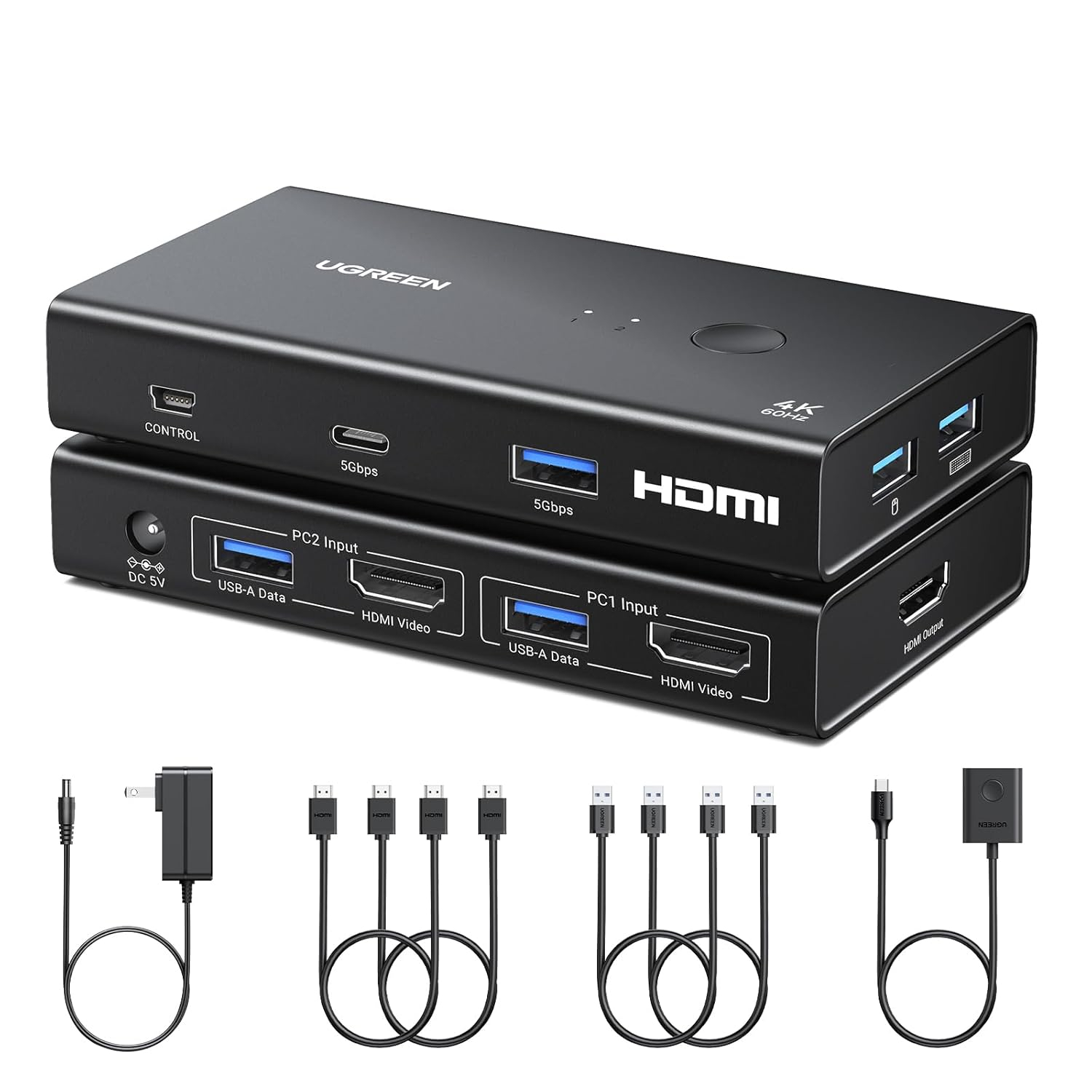 6941876244522 AK502-45452 01 UGREEN 2-In-1 HDMI KVM Switch 4 USB Ports 4K@60HzāBlack