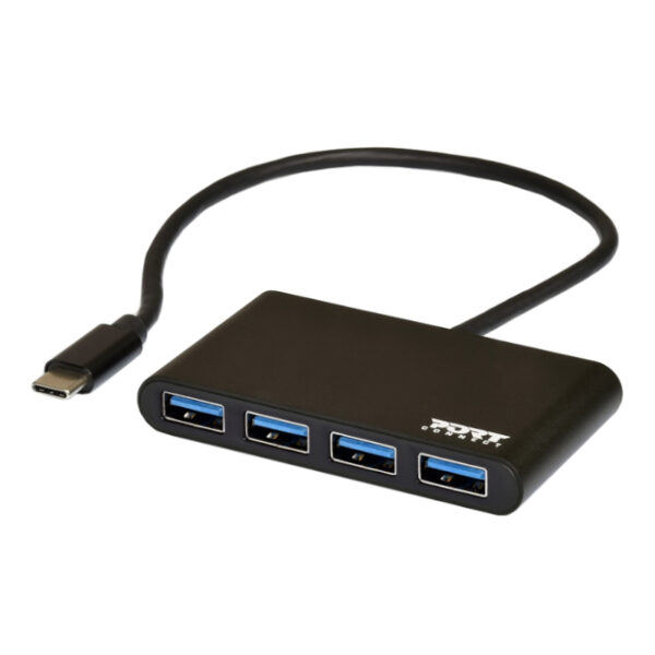 900123 wr 02a Port USB Type-C to 4 x USB3.0 5Gbps 30cm 4 Port Hub - Black