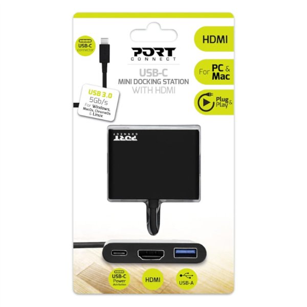 900140 wr 01 Port USB Type-C to 1 x HDMI|1 x USB3.0|1 x Type-C 60W PD Dock - Black