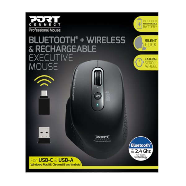 900716 Port-Connect-Wireless-Rechargeable-Executive-Bluetooth-Mouse wr 01 Port Connect Bluetooth Wireless and Rechargeable Executive Mouse - Black