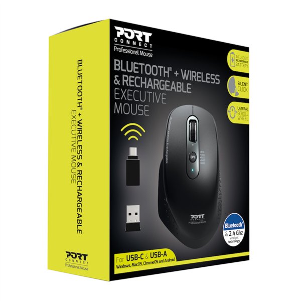 900716 Port-Connect-Wireless-Rechargeable-Executive-Bluetooth-Mouse wr 02 Port Connect Bluetooth Wireless and Rechargeable Executive Mouse - Black
