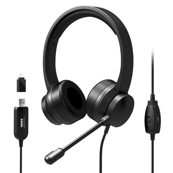 901605 wr 03 Port Connect USB Headset 1.8m Cable with Mic and Padded/Soft Cushions Black