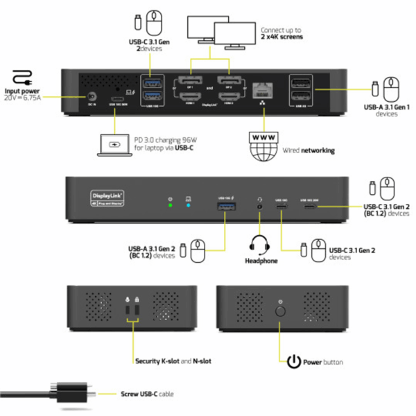 PORT2 x 4K USB-C desktop docking station 11 peripherals 96W