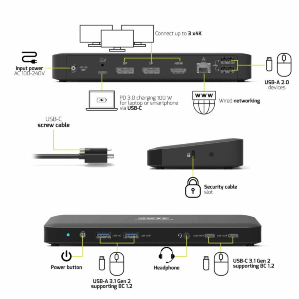 PORT Office docking station 3 X 4 USB-C 11 devices 100W