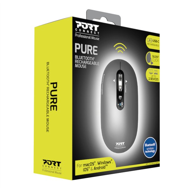 910009 PORT-MOUSE-REACHARGE-BT-PURE-MAC-GRY wr 01 Port Connect PURE Bluetooth Rechargeable Mouse