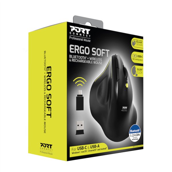 910200 PORT-MOUSE-ERGONOMIC-REACHARGE-BT-ERGO-B wr 02 Port Connect 2.4GHz Wireless ERGO SOFT Bluetooth Rechargeable Mouse