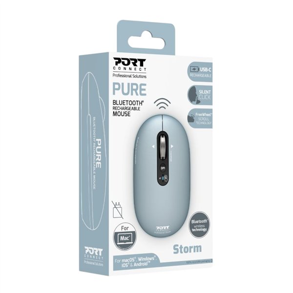 910500 Port-Connect-PURE-MAC-Rechargeable-Wireless-Bluetooth-Mouse-Storm wr 05 Port Connect PURE MAC Rechargeable Wireless and Bluetooth Mouse - Storm
