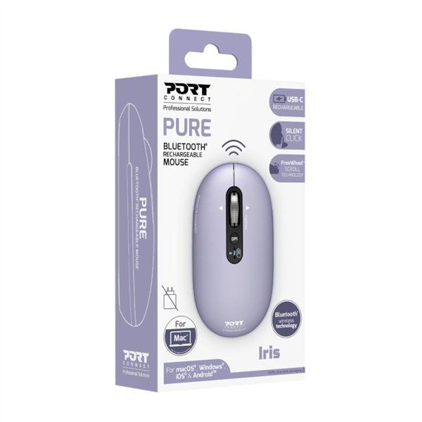 Port Connect PURE MAC Rechargeable Wireless and Bluetooth Mouse - Iris