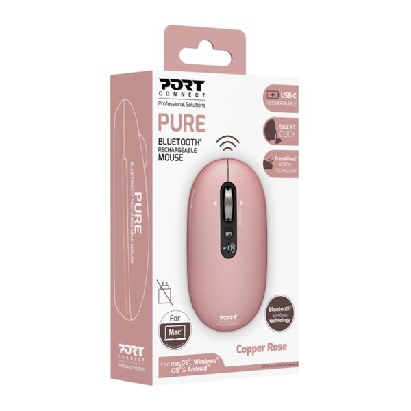 910503 Port-Connect-PURE-MAC-Rechargeable-Wireless-Bluetooth-Mouse-Copper-Rose wr 05 Port Connect PURE MAC Rechargeable Wireless and Bluetooth Mouse - Copper Rose