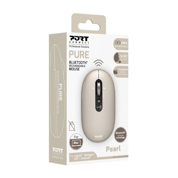 910504 Port-Connect-PURE-MAC-Rechargeable-Wireless-Bluetooth-Mouse-Pearle wr 05 Port Connect PURE MAC Rechargeable Wireless and Bluetooth Mouse - Pearl
