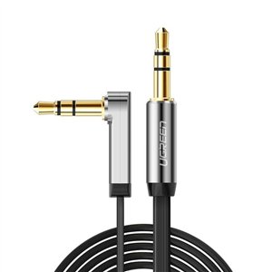 AV119-10598 UGREEN-AV119-Right-angled-3.5mm-Flat-Aux-Cable-1.5m wr 01a UGREEN AV119 Right-angled 3.5mm Flat Aux Cable 1.5m - Black/Silver