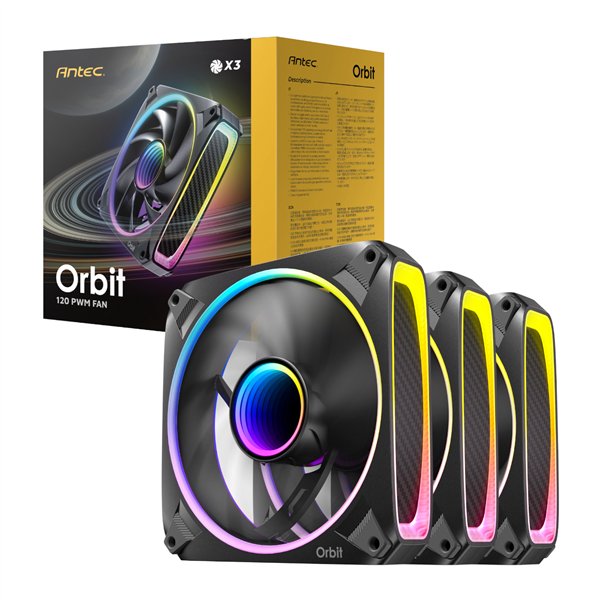 Antec ORBIT-120-3PK wr 01a Antec ORBIT PWM 120mm ARGB Fan 3 Pack - Black