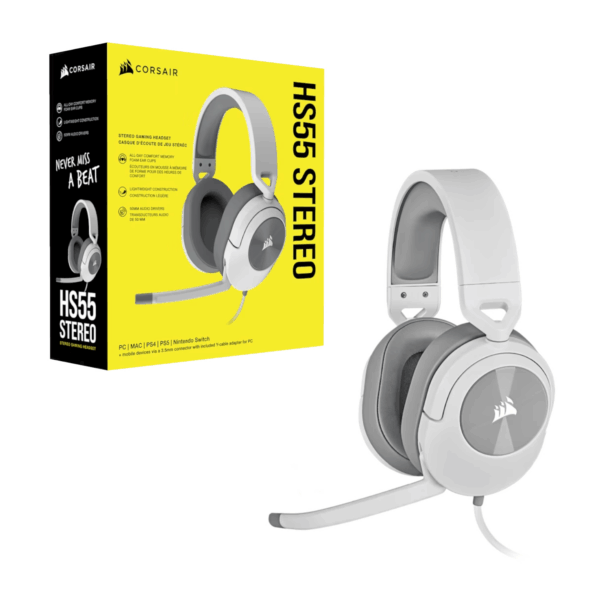 CA-9011261-AP CORSAIR OVER-EAR HS55 WIRED WH wr 04 Corsair HS55 Surround Wired Gaming Headset – White