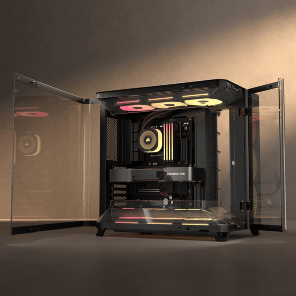 Corsair AIR 5400 LX-R RGB iCUE LINK Triple Chamber Mid-Tower PC Case - Black
