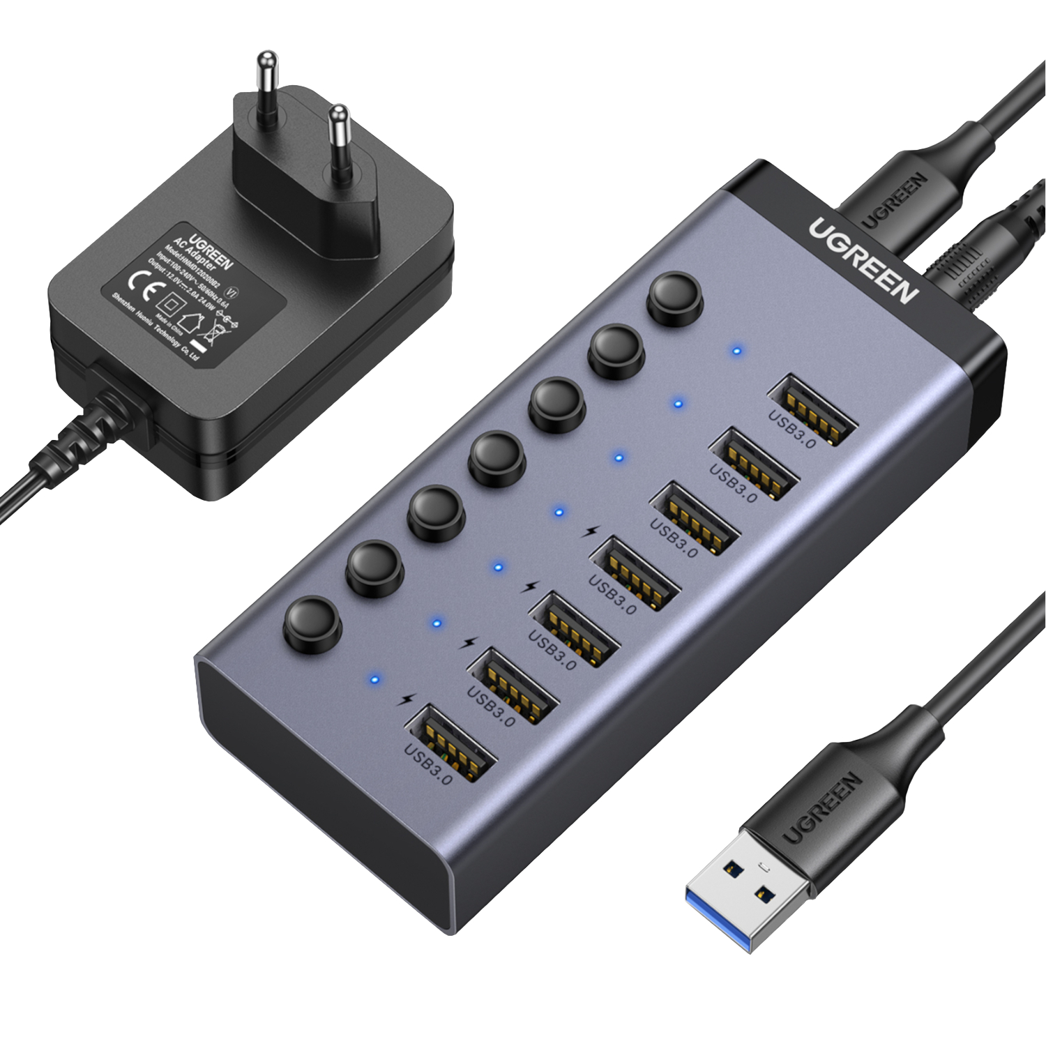 CM481-90307 UGREEN-7-in-1-USB-3.0-Hub-Grey wr 01a UGREEN 7 in 1 USB 3.0 Hub-Grey