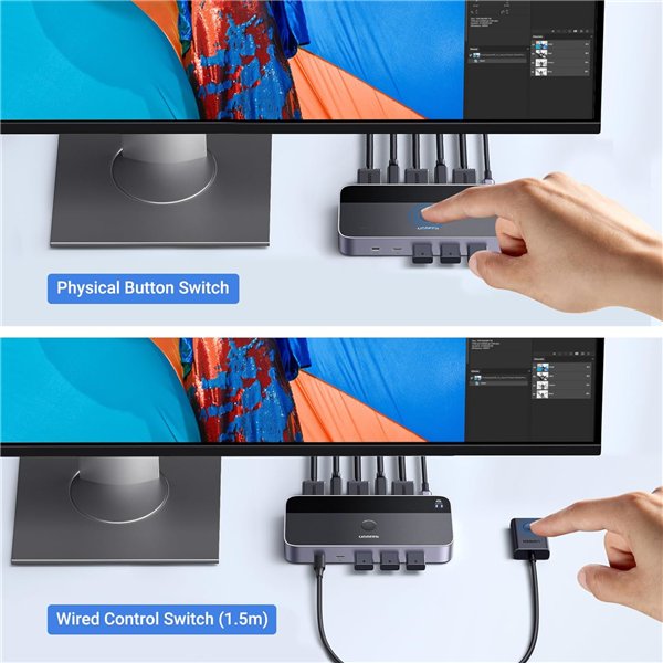 CM664-15707 UGREEN-4K@60Hz-HDMI-KVM-Switch-2-In-1-Out wr 05 UGREEN 4K@60Hz HDMI KVM Switch (2 In 1 Out)-Grey
