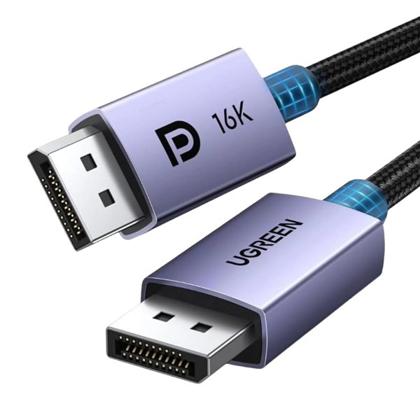 DP118-15384 -UGREEN-DisplayPort-2.1-Cable-2m-80Gbps wr01-1 UGREEN DP2.1 Male to Male 16K Braided 2M Cable