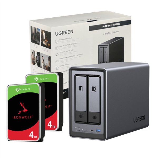 DXP2800-8TB UGreen-DXP2800-2-Bay-NAS-with-2-x-4TB-Seagate-Ironwolf-HDD wr 01a UGreen NASync DXP2800 2 Bay NAS with Seagate Ironwolf NAS 8TB SATA Hard Drive Bundle (2x 4TB)