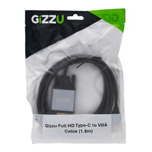 GCPCV18 Gizzu-Full-HD-Type-C-to-VGA-Cable-1.8m-Black wr 01a Gizzu Full HD Type-C to VGA Cable (1.8m) - Black