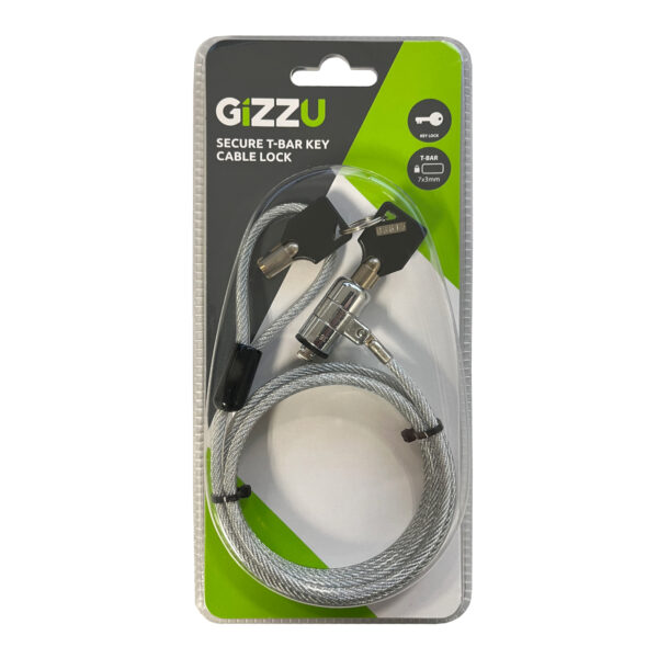 GCTKLMK GIZZU-1.8m-T-Bar-Laptop-Cable-Lock-Master-Key-Compatible-Silver wr 02a GIZZU 1.8m T-Bar Laptop Cable Lock Master Key Compatible