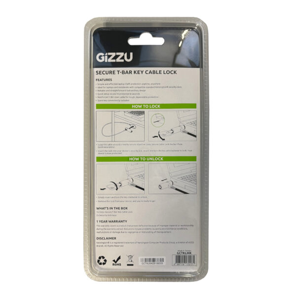 GCTKLMK GIZZU-1.8m-T-Bar-Laptop-Cable-Lock-Master-Key-Compatible-Silver wr 03a GIZZU 1.8m T-Bar Laptop Cable Lock Master Key Compatible
