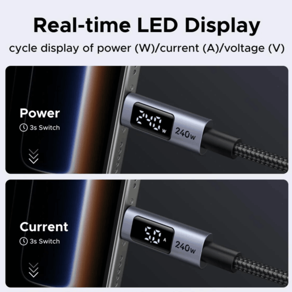 L530-65867 UGREEN 240W USB Type-C Cable with LED Di wr 04 UGREEN 240W USB Type-C Cable with LED Display 2M
