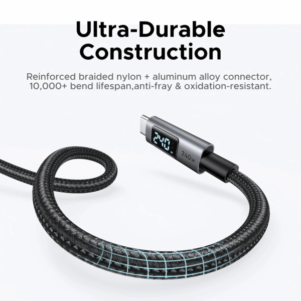 L530-65867 UGREEN 240W USB Type-C Cable with LED Di wr 05 UGREEN 240W USB Type-C Cable with LED Display 2M