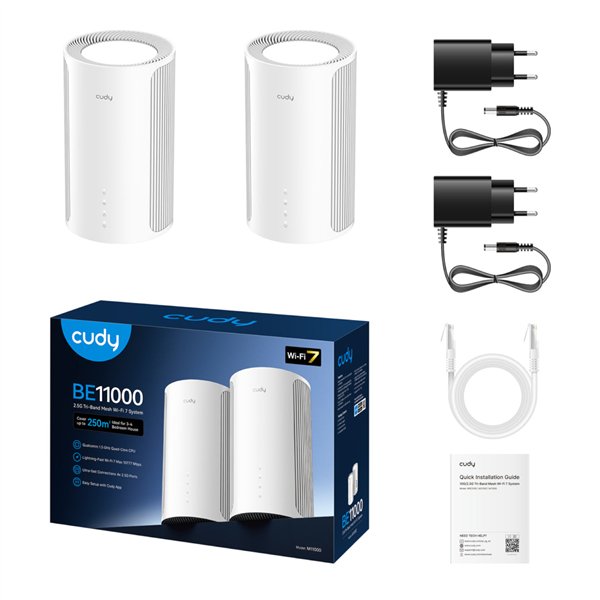 M11000-2PACK Cudy-BE11000-Mesh-Kit-2.5G-Wifi7 01 Cudy BE11000 Wi-Fi7 Tri-band Mesh Wi-Fi System - 2 Pack