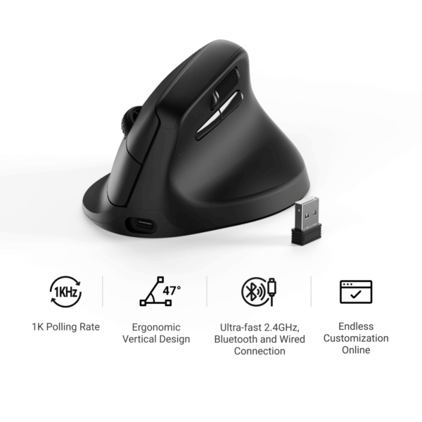 M5-A29 Keychron M5-A29 1K Wireless Mouse BT24GH wr 06 Keychron M5-A29 1K Wireless Mouse (BT/2.4GHz/Wired) - Black