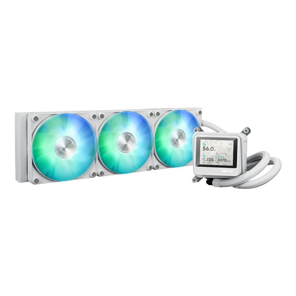 MAXGAMINGLC360ARGBLCDWHT Asus-MAX-Gaming-LC-360-ARGB-LCD-All-in-one-CPU-Liquid-Cooler-White wr 01a Asus MAX Gaming LC 360 ARGB LCD All-in-one CPU Liquid Cooler - White