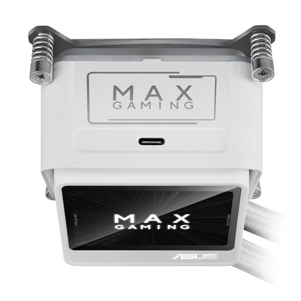 MAXGAMINGLC360ARGBLCDWHT Asus-MAX-Gaming-LC-360-ARGB-LCD-All-in-one-CPU-Liquid-Cooler-White wr 05a Asus MAX Gaming LC 360 ARGB LCD All-in-one CPU Liquid Cooler - White