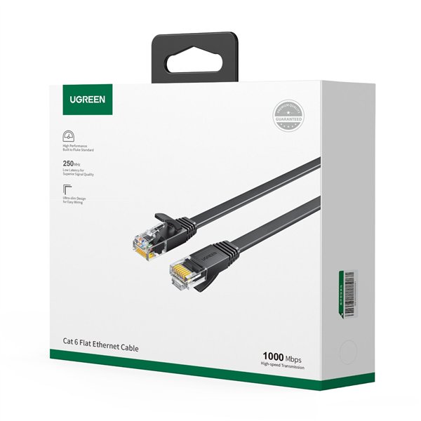 NW102-wr-03 UGREEN NW102 Cat6 U/UTP Flat Ethernet Cable 0.5m - Black
