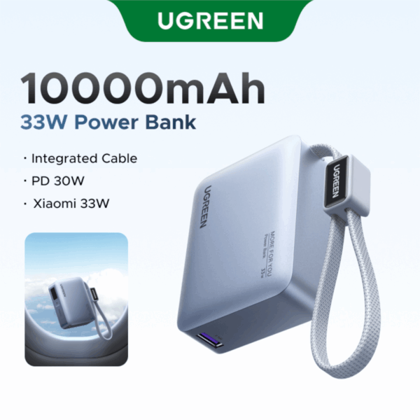 UGreen Nexode 10000mAh 30W Power Bank with Built-in USB Type-C Cable