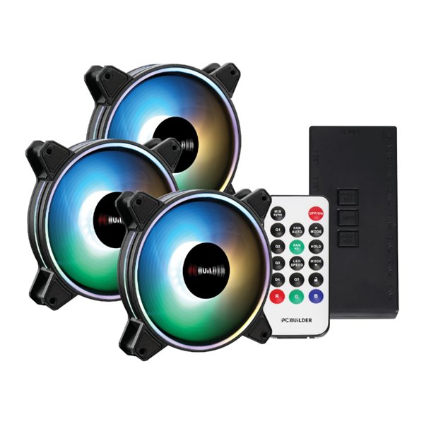 PCB-CF-TEMP-DKIT wr 01a PCBuilder Tempest Chill Fan Kit 3x120MM Dual Glow ARGB Fan + Controller + RF Remote