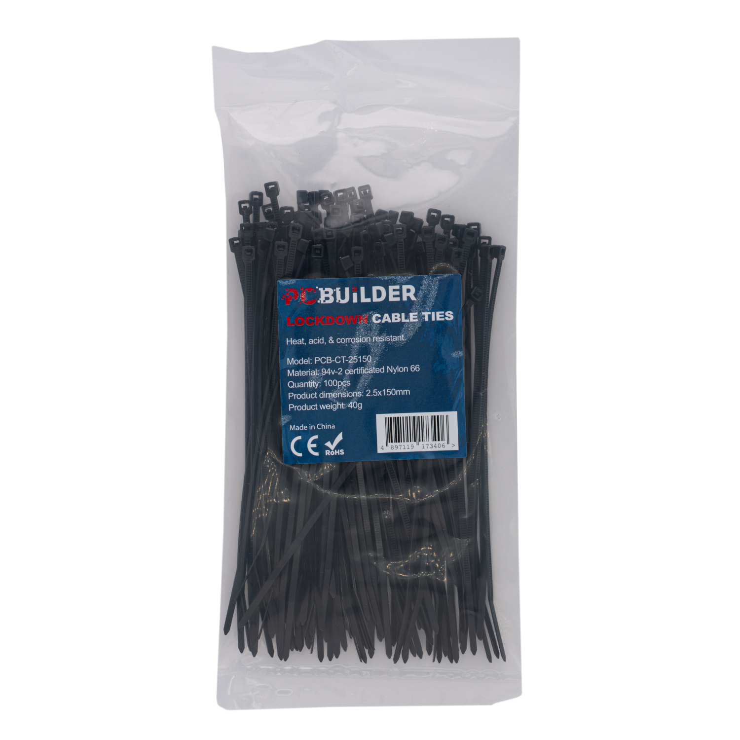 PCB-CT-25150 PCBuilder-LOCKDOWN-150mm-Cable-Ties-100-pcs-Black wr 01 PCBuilder LOCKDOWN 150mm Cable Ties (100 pcs) - Black