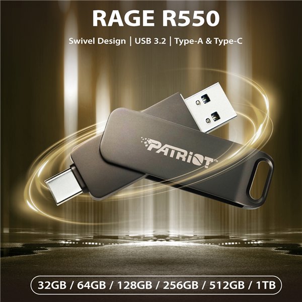 PE256GR550DSAD Patriot-Rage-R550-256GB-USB3.2-Swing-Type-A-to-C-Flash-Drive wr 05 Patriot Rage R550 256GB USB3.2 Swing Type A to Type-C Flash Drive